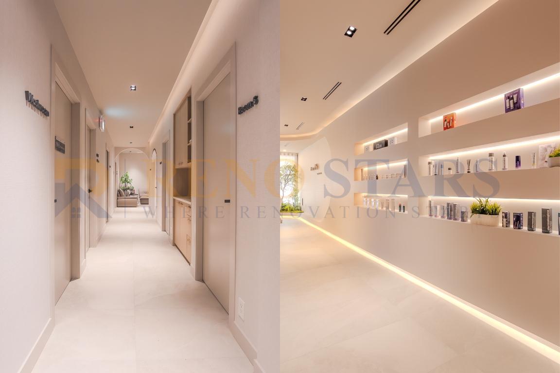 After renovation; Innovative Hallway Design with Wall Shelf and Indirect Lighting in Commercial Renovation in Vancouver​