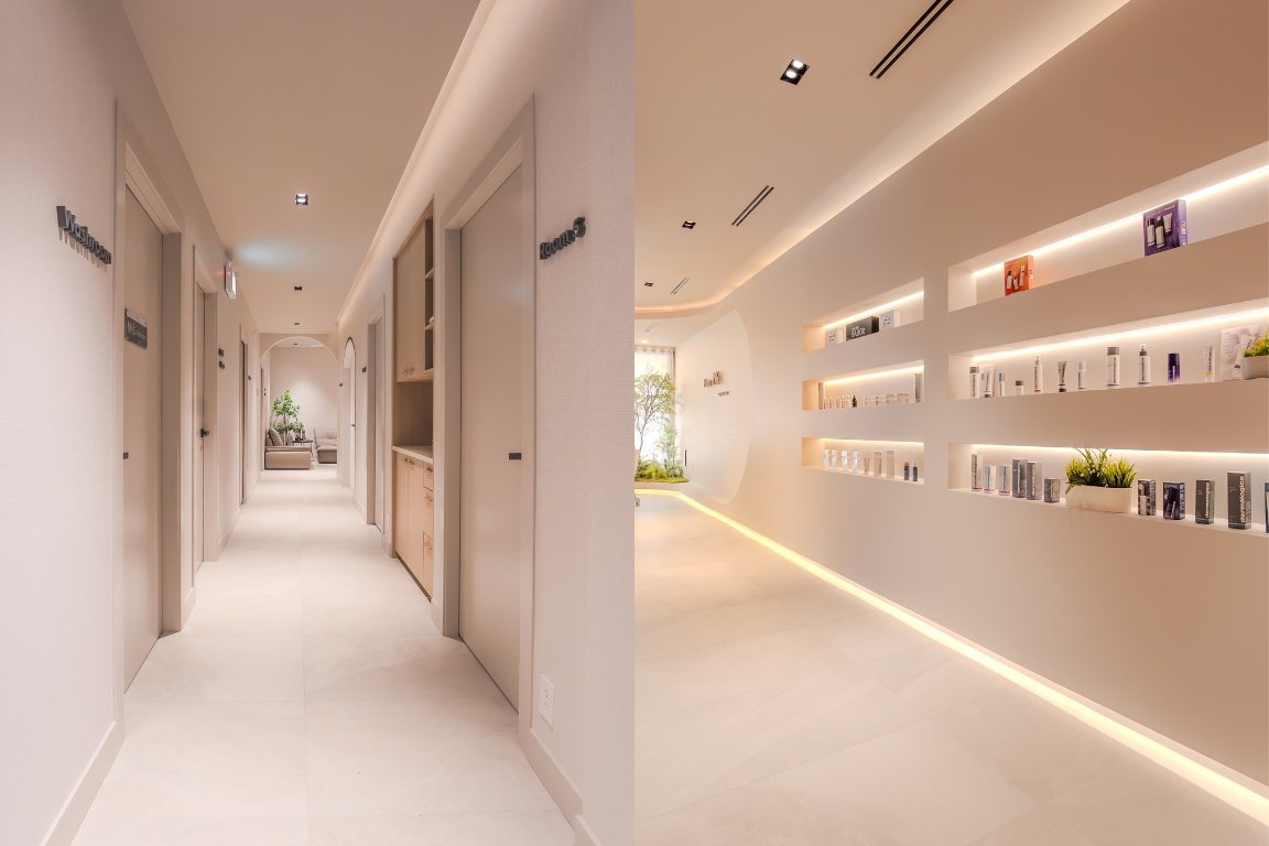 After renovation; Innovative Hallway Design with Wall Shelf and Indirect Lighting in Commercial Renovation in Vancouver​